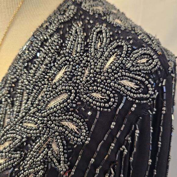 Vintage Jacket Womens Sz 18* Black Silk Sequins Beads Blazer Evening Formal - Picture 3 of 8